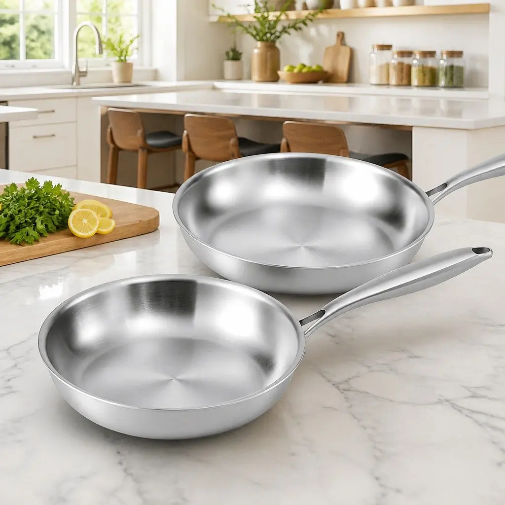 Stainless Steel Frying Pan Set 25cm & 30cm