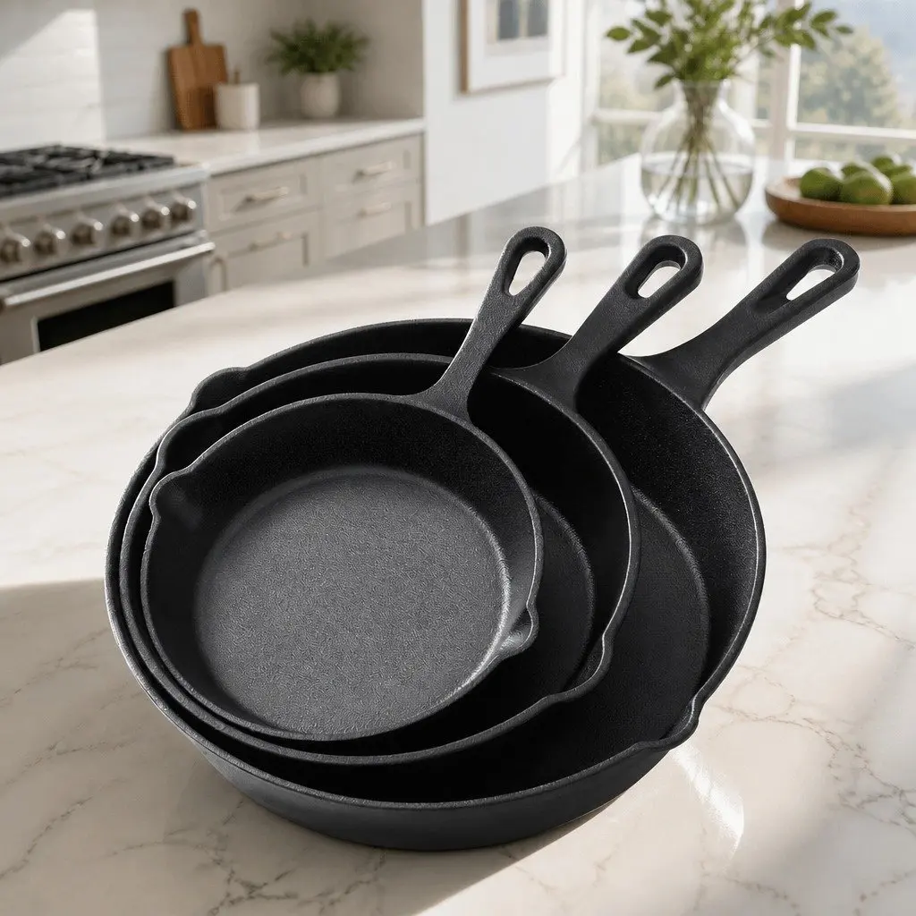 3-Piece Cast Iron Frying Pan Set