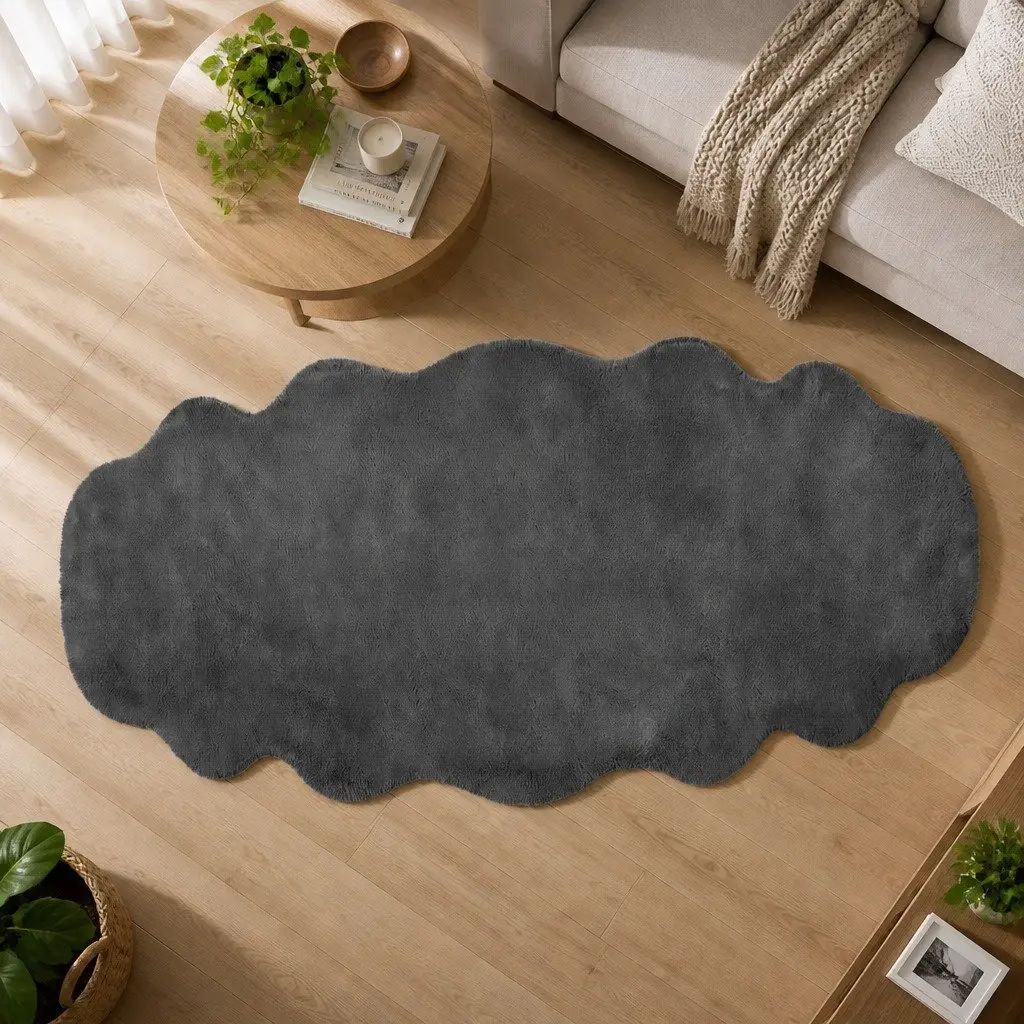 Fluffy Area Rug Polyester 80x200cm Grey