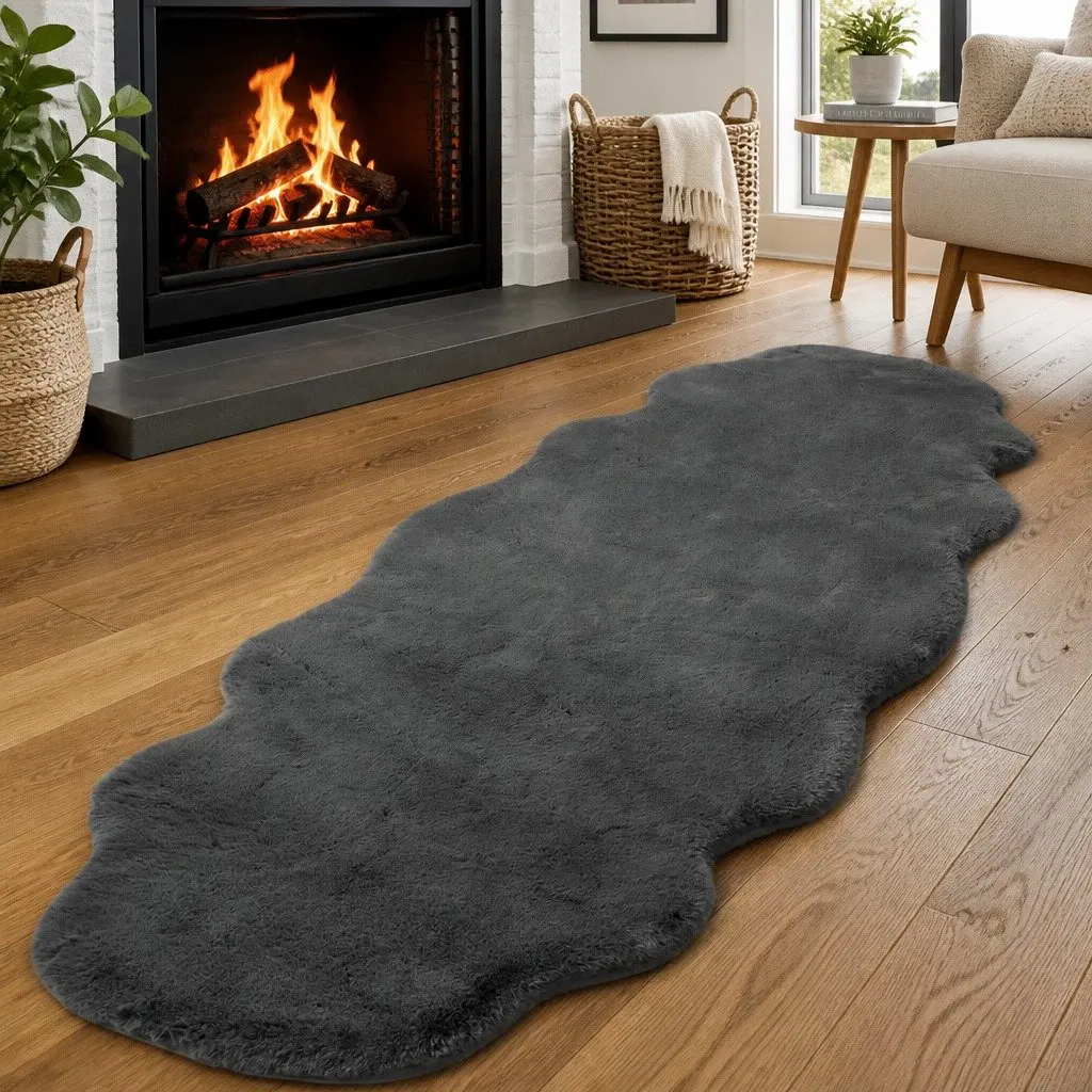 Fluffy Area Rug Polyester 80x200cm Grey