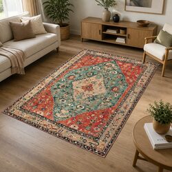 Washable Vintage Area Rug with Anti-Slip Backing