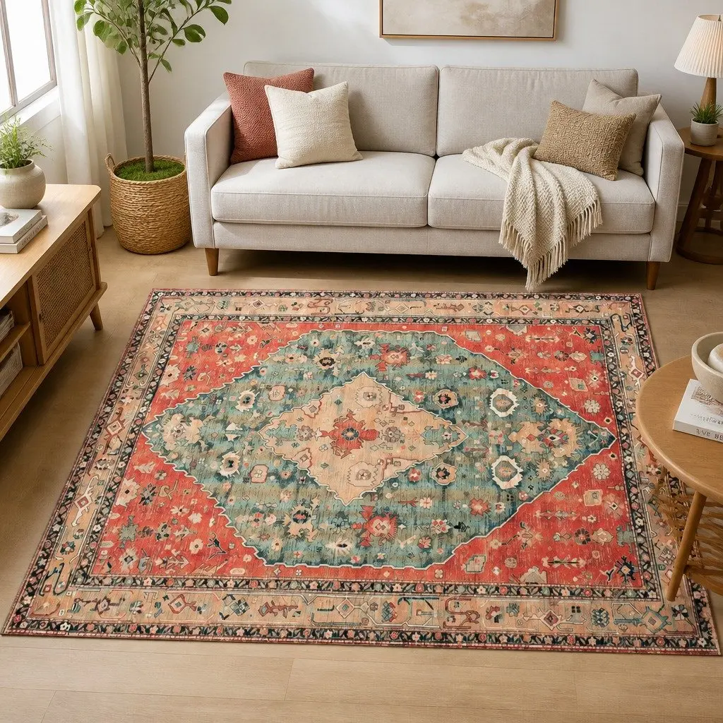 Vintage Area Rug Polyester 200cm x 300cm Vintage Red