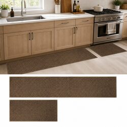 Kitchen Rug Set 2PCS Woven Non Slip Water Absorbent Floor Mat Brown