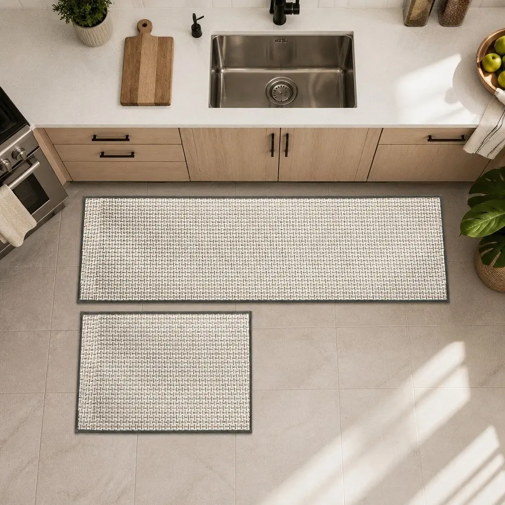 Kitchen Rug 2PCS Woven Non Slip Absorbent Mat Floor Protection Grey