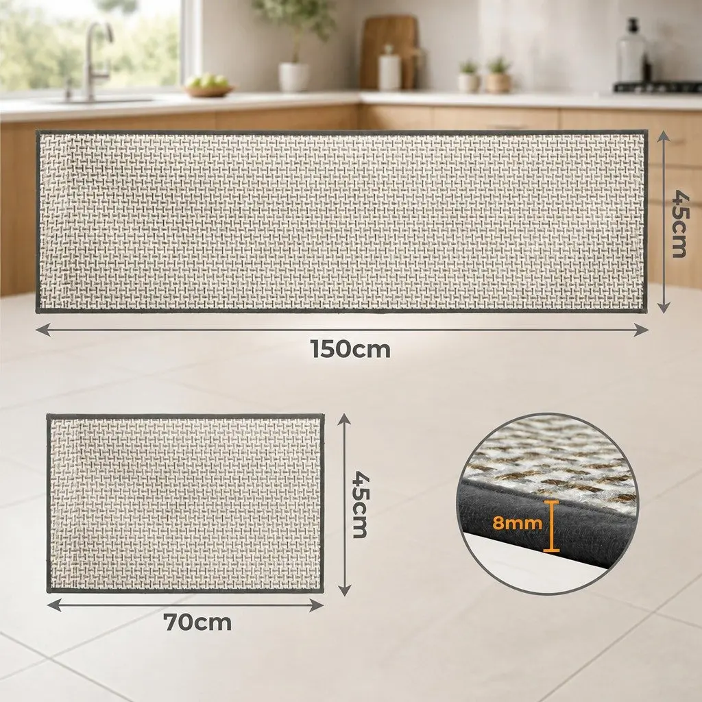 Kitchen Rug 2PCS Woven Non Slip Absorbent Mat Floor Protection Grey