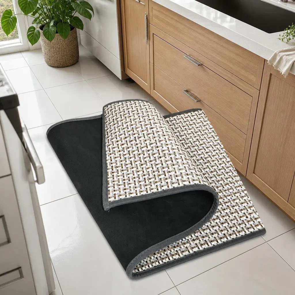 Kitchen Rug 2PCS Woven Non Slip Absorbent Mat Floor Protection Grey