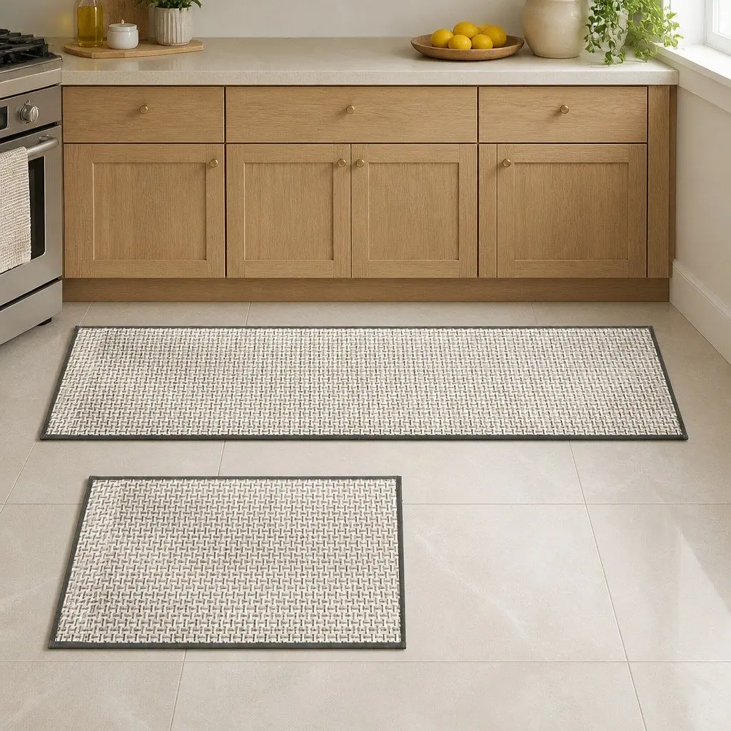 Kitchen Rug 2PCS Woven Non Slip Absorbent Mat Floor Protection Grey