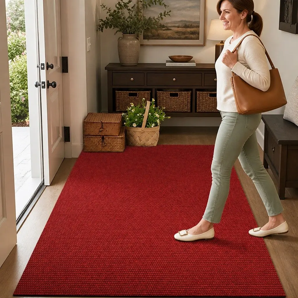 Extra Large Floor Rug Outdoor Indoor Anti-Slip 90cm x 305cm Red Pineapple