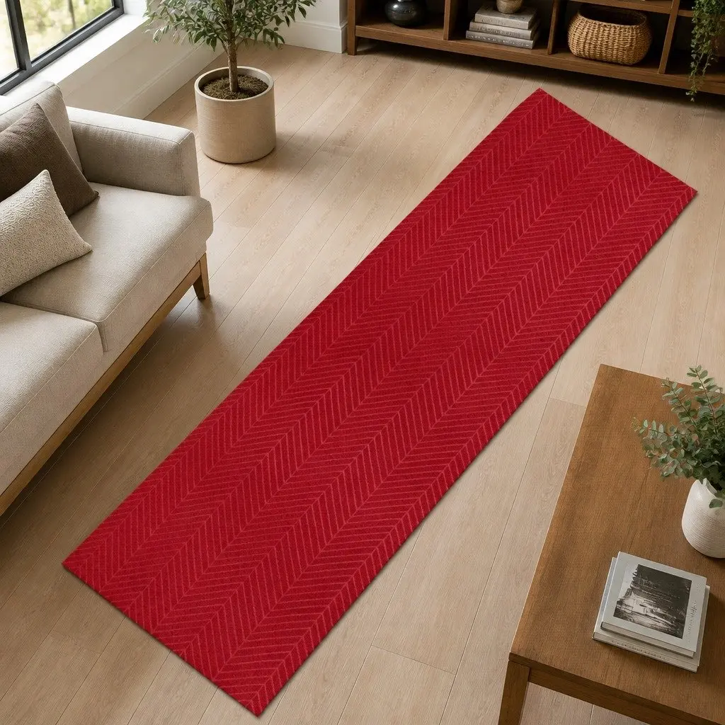 Floor Rug Anti Slip Non Slip 90cm x 305cm Tire Tread Design Red Mat