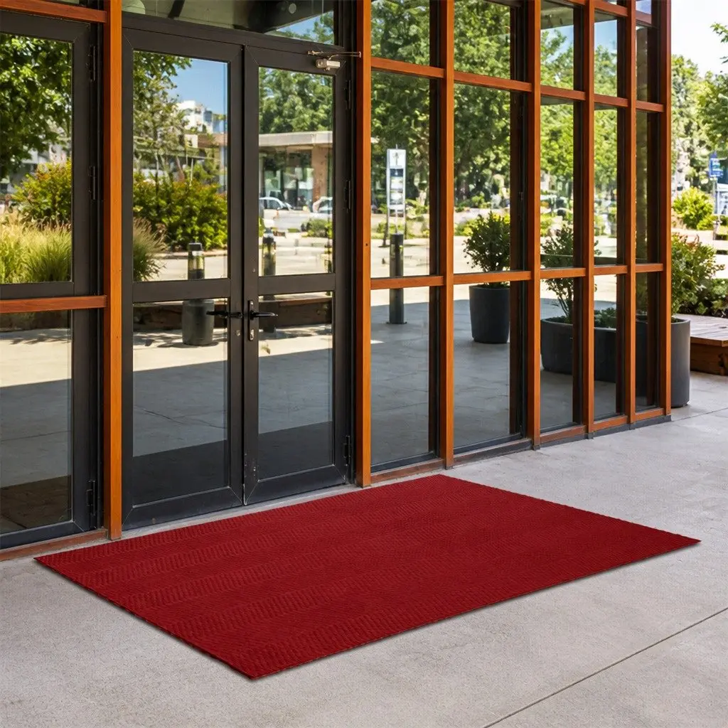 Floor Rug Anti Slip Non Slip 90cm x 305cm Tire Tread Design Red Mat