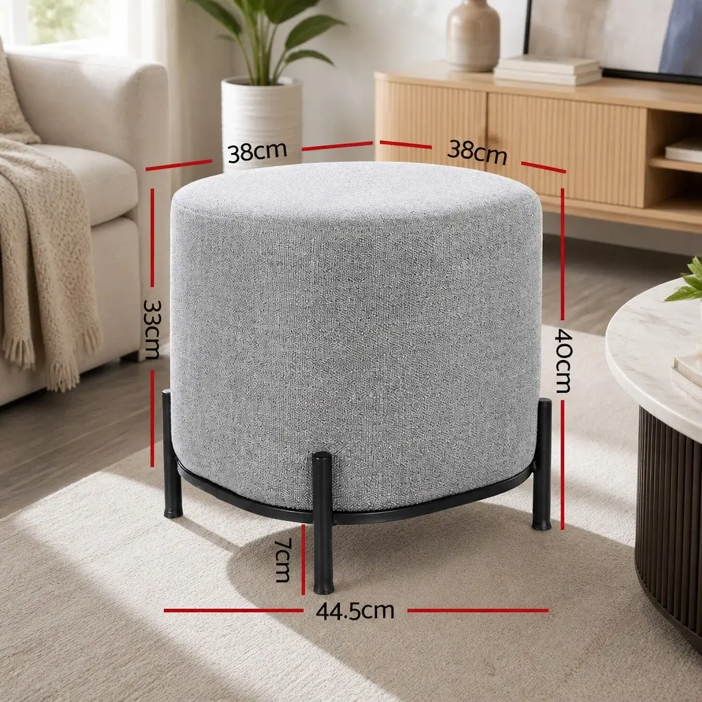 Ottoman Foot Stool Faux Linen 38cm Grey Black