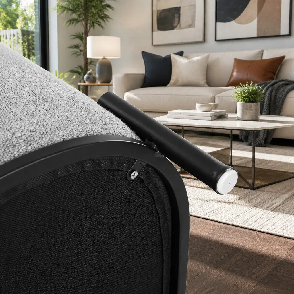 Ottoman Foot Stool Faux Linen 38cm Grey Black