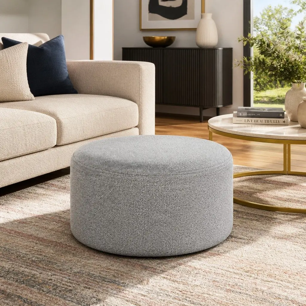 Ottoman Foot Stool Faux Linen 38cm Grey Black