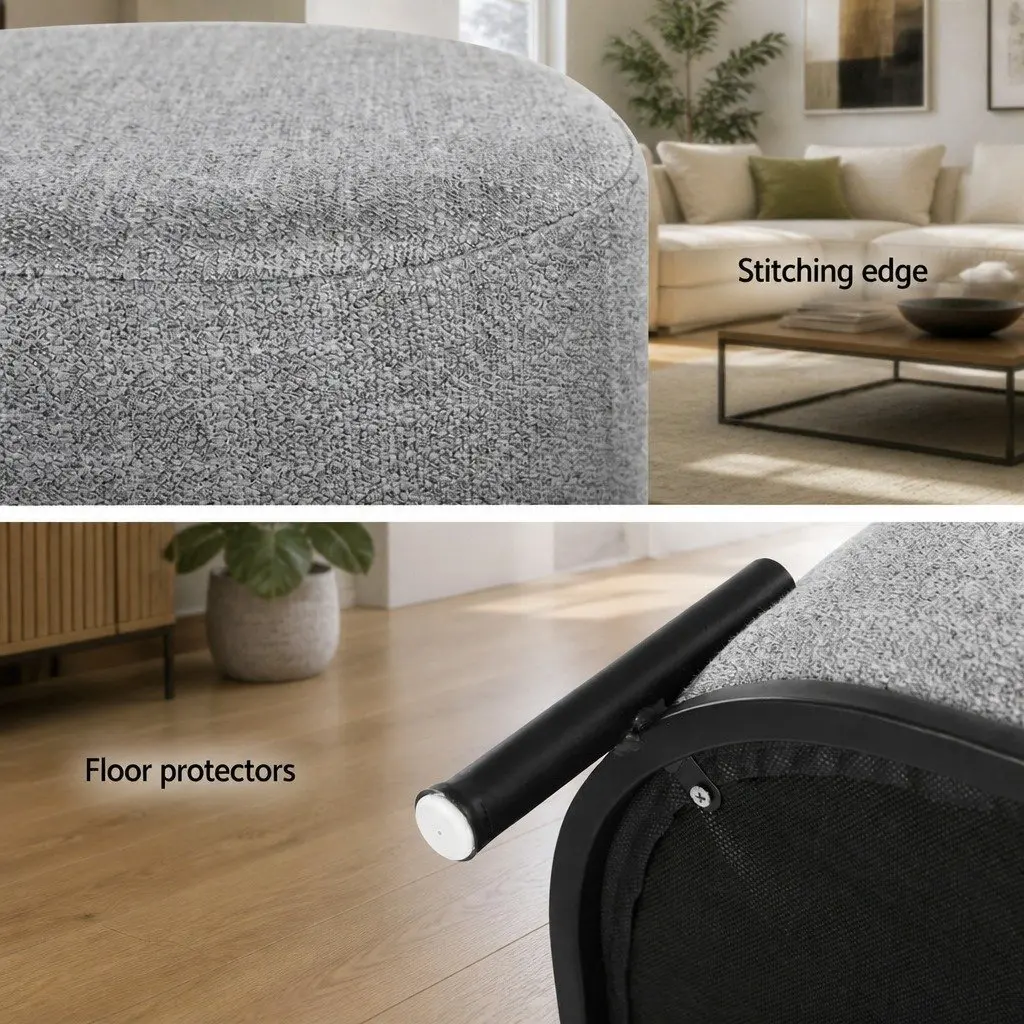 Ottoman Foot Stool Faux Linen 38cm Grey Black