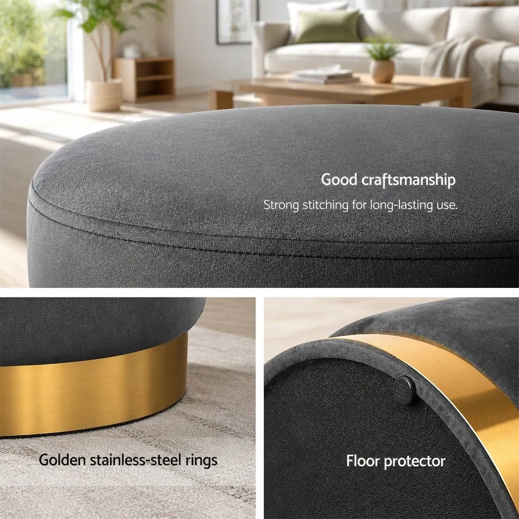 Storage Ottoman Footstool Velvet Charcoal Grey Round 40cm Living Room Furniture