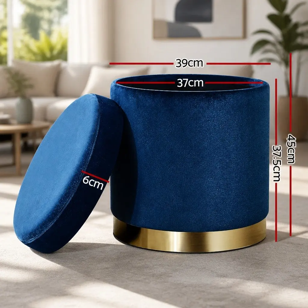Ottoman Storage Foot Stool Velvet Navy 40cm x 40cm x 45cm Tufted Seat