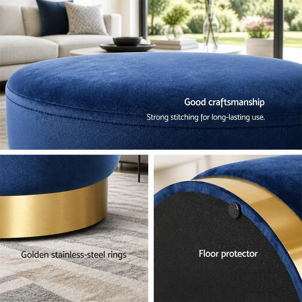 Ottoman Storage Foot Stool Velvet Navy 40cm x 40cm x 45cm Tufted Seat