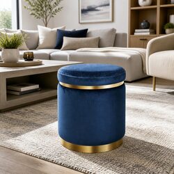 Navy Tufted Velvet Ottoman Foot Stool for Seating