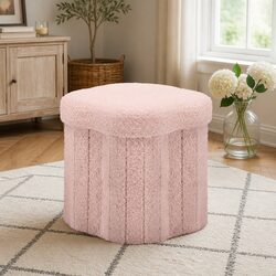 Stylish Pink Boucle Storage Ottoman with Hidden Compartment