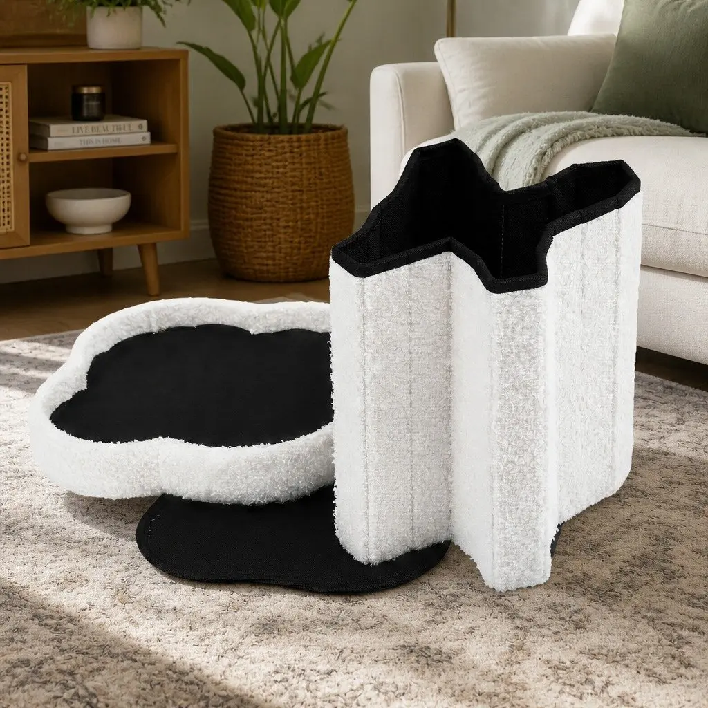Storage Ottoman Boucle Fabric 32cm White