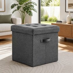 Grey Foldable Storage Ottoman Footstool for Living Spaces