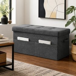 Storage Ottoman Foot Stool Foldable Grey Seat with Hidden Storage Space