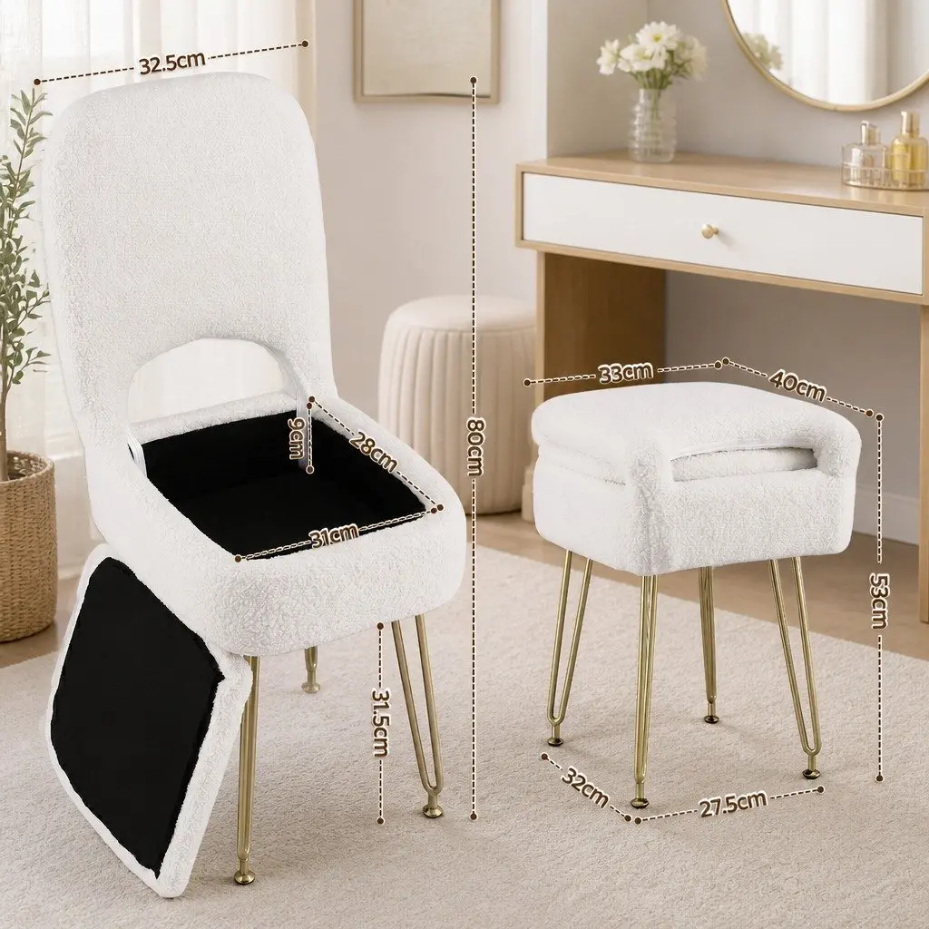 Storage Ottoman MDF Sherpa 33cm x 40cm x 80cm White