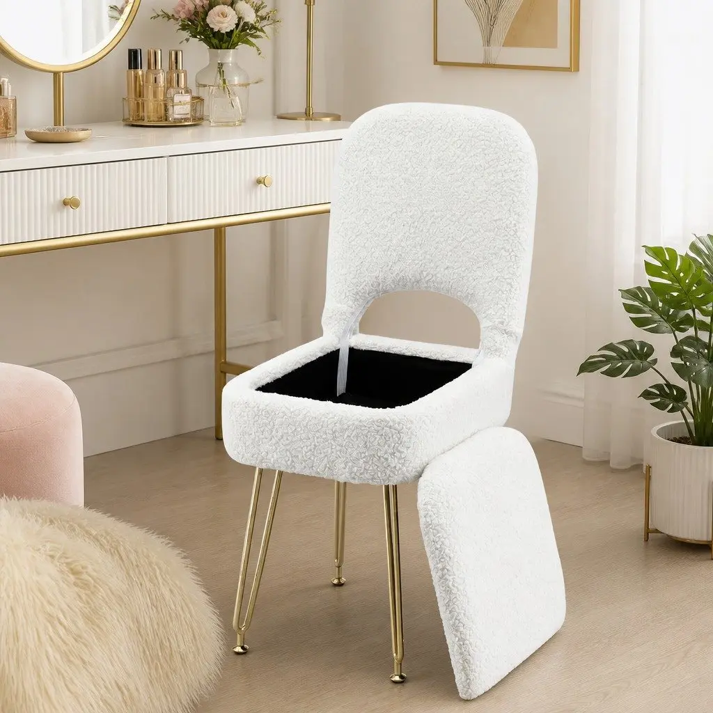 Storage Ottoman MDF Sherpa 33cm x 40cm x 80cm White