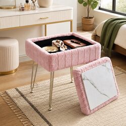 Stylish Pink Faux Fur Storage Ottoman with Reversible Lid