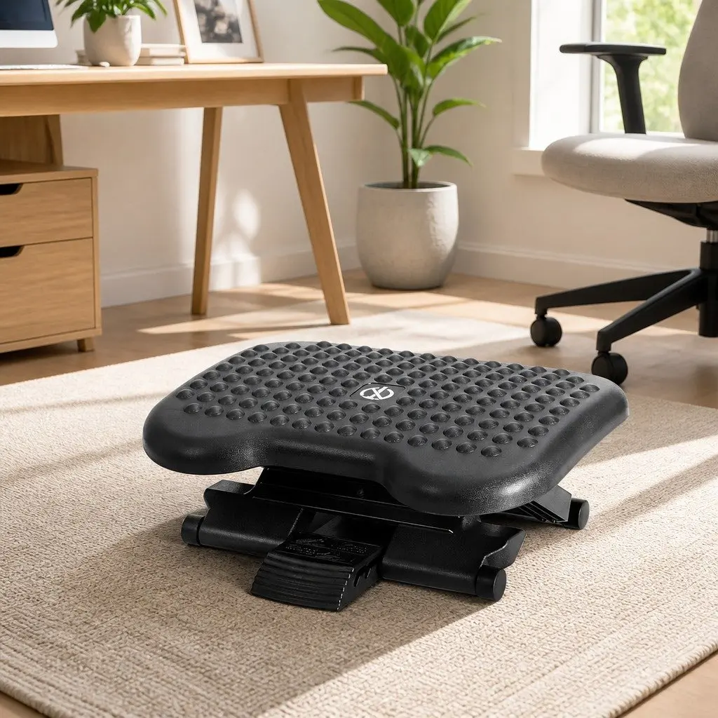 Adjustable Footrest with Acupressure Surface in Black
