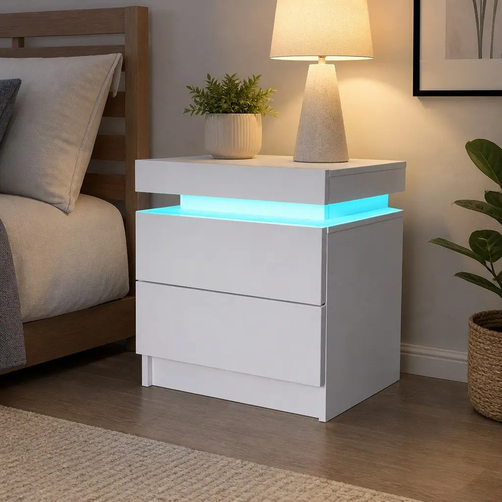 RGB LED Bedside Table with Lift-Top Storage
