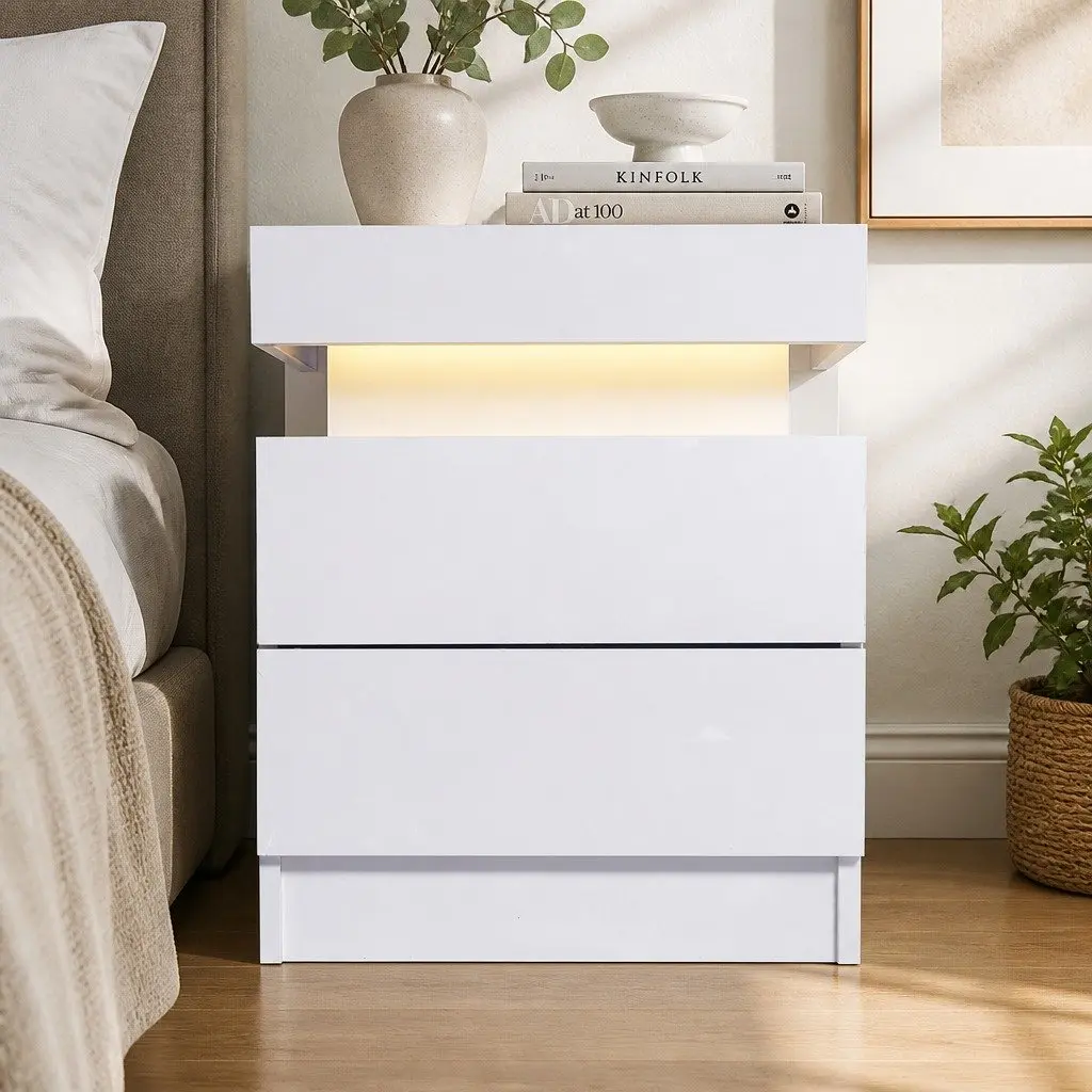 RGB LED Bedside Table with Lift-Top Storage