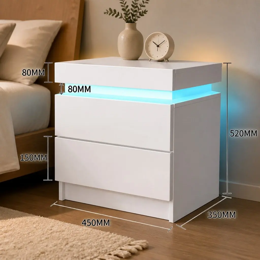 RGB LED Bedside Table with Lift-Top Storage