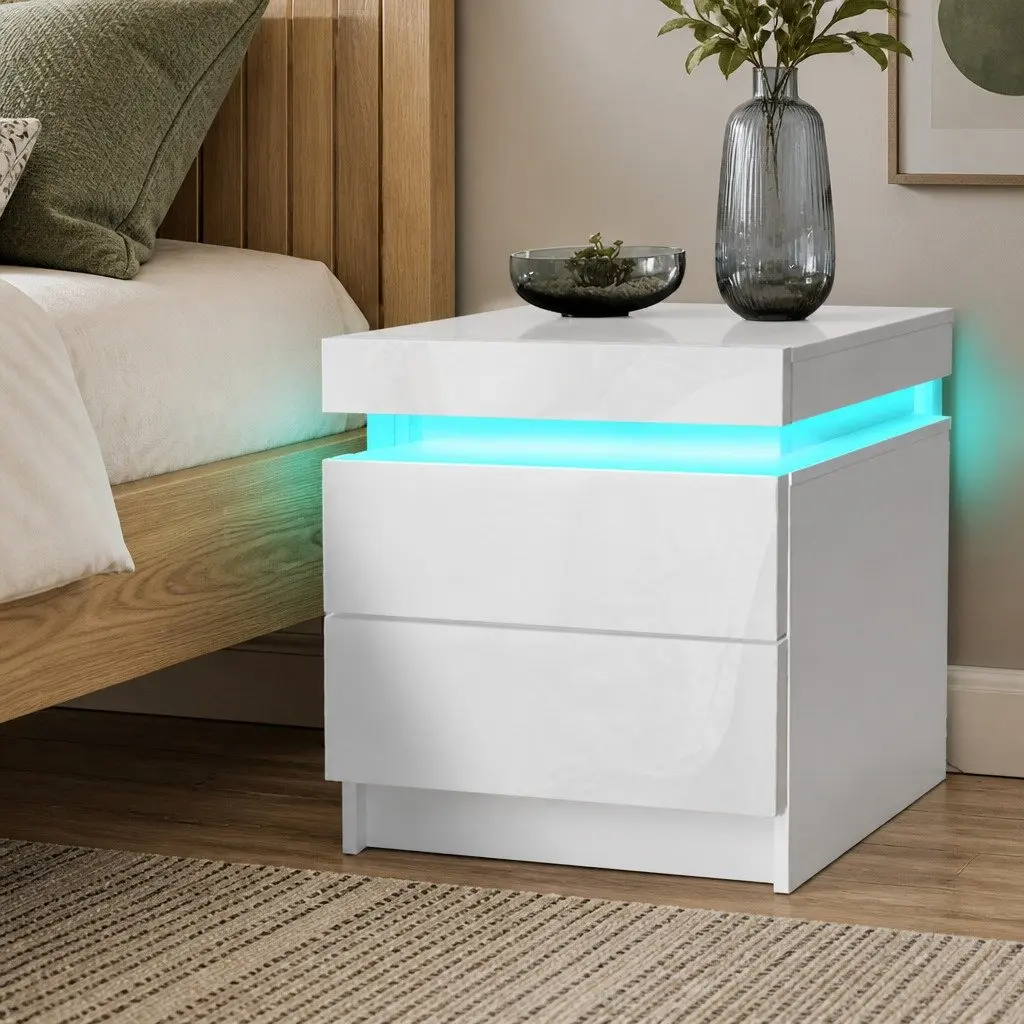 RGB LED Bedside Table with Lift-Top Storage