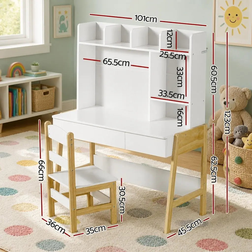 Kids Study Desk and Chair Set MDF Pine Wood 101cm x 45.5cm x 123cm White Natural Wood