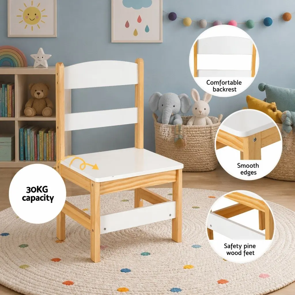 Kids Study Desk and Chair Set MDF Pine Wood 101cm x 45.5cm x 123cm White Natural Wood
