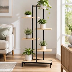 6-Tier Metal Zigzag Plant Stand for Indoor and Outdoor Use