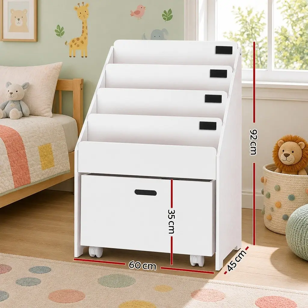 Kids Bookshelf Particle Board 4 Tier White