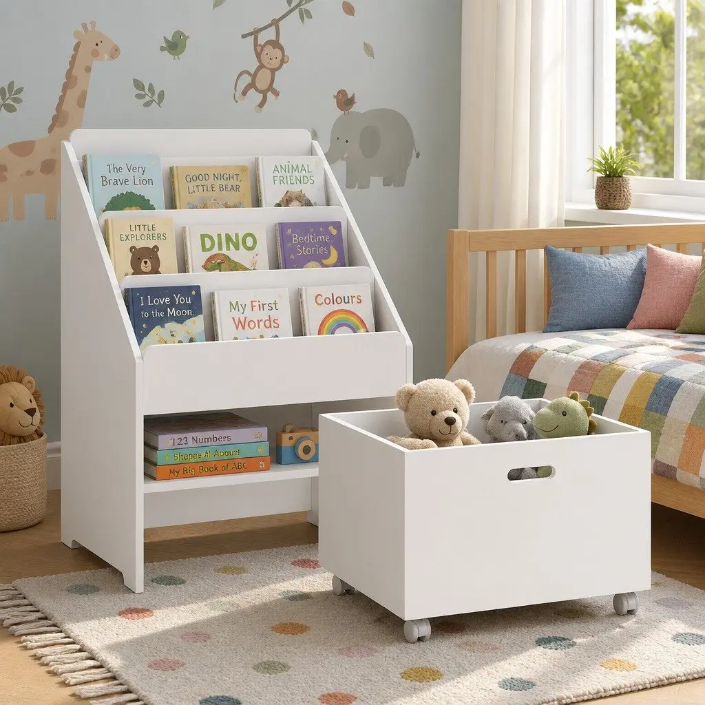Kids Bookshelf Particle Board 4 Tier White