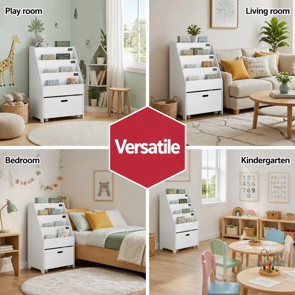 Kids Bookshelf Particle Board 4 Tier White