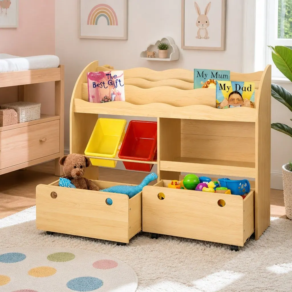 Kids 3-Tier Bookshelf with Removable Bins
