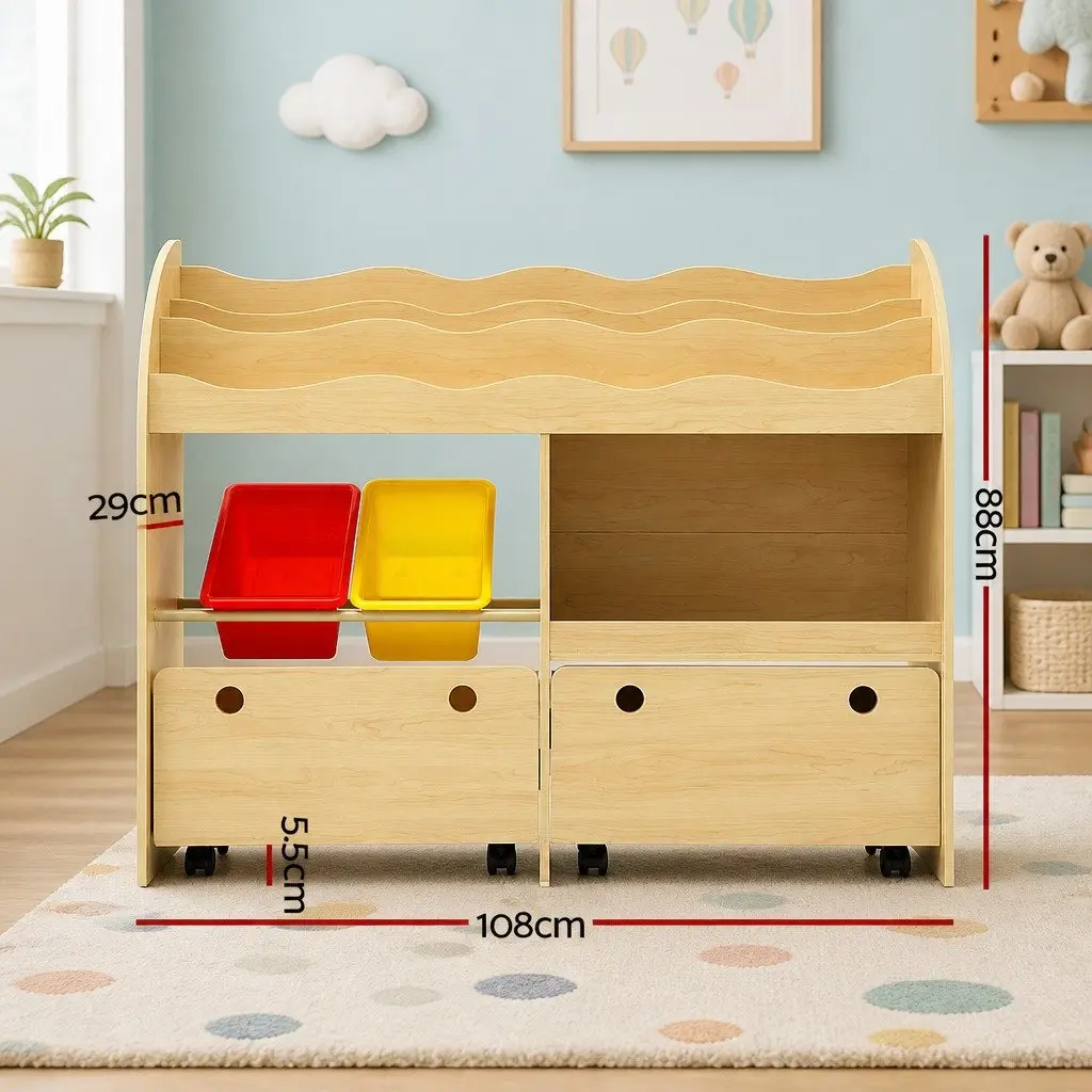 Kids Bookshelf Storage Organiser 3-Tier MDF Natural