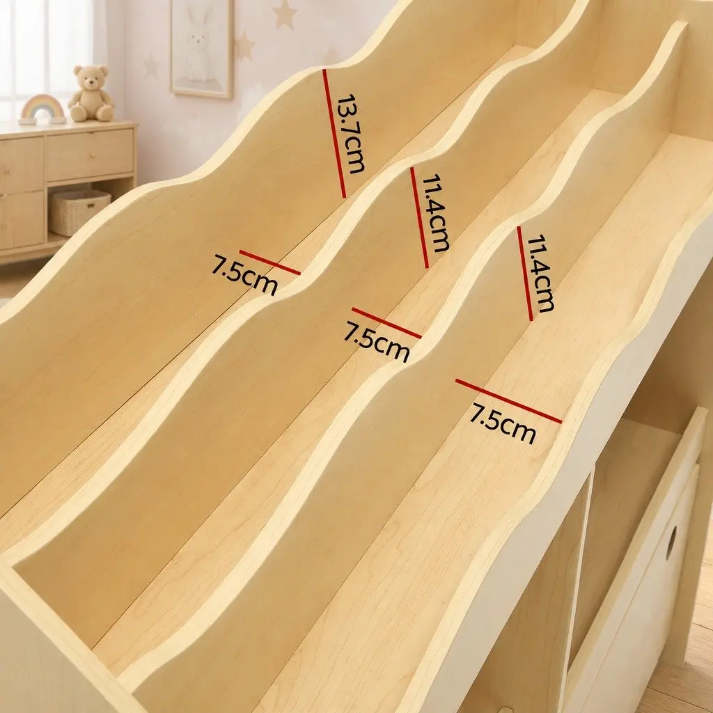 Kids Bookshelf Storage Organiser 3-Tier MDF Natural