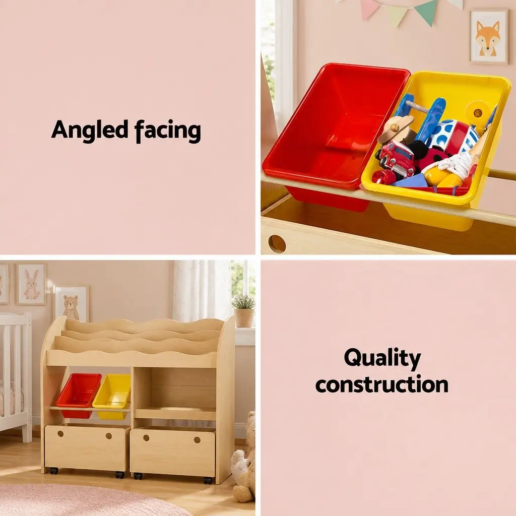 Kids Bookshelf Storage Organiser 3-Tier MDF Natural