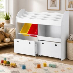 Kids Bookshelf 3 Tier Storage Organiser Toy Box Display Shelf Removable Drawers