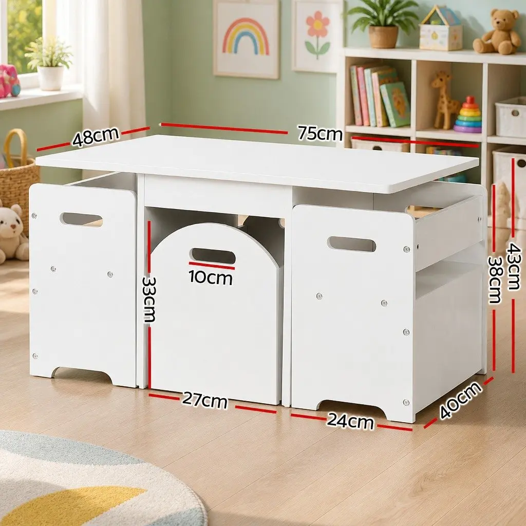 Kids Table and Chairs Set MDF 3 Piece White