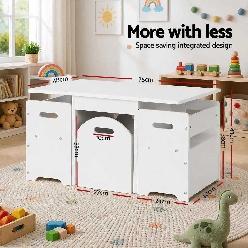 Kids Table and Chairs Set MDF 3 Piece White