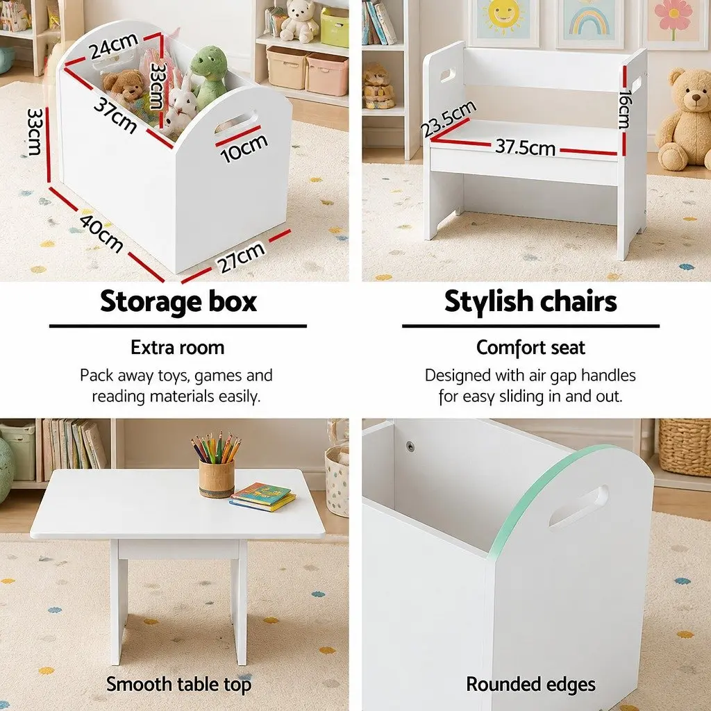 Kids Table and Chairs Set MDF 3 Piece White