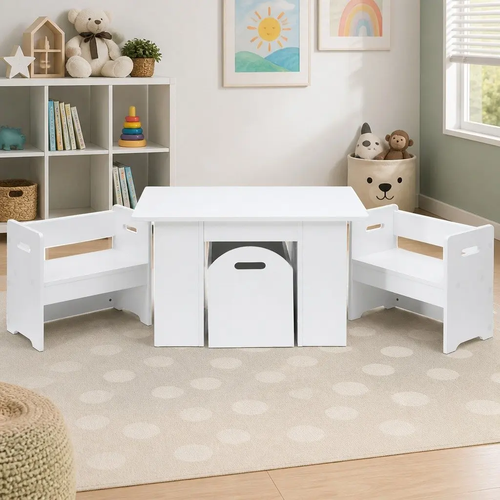 Kids Table and Chairs Set with Storage Box