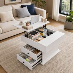 Quality Lift-Top Coffee Table with Hidden Storage in White